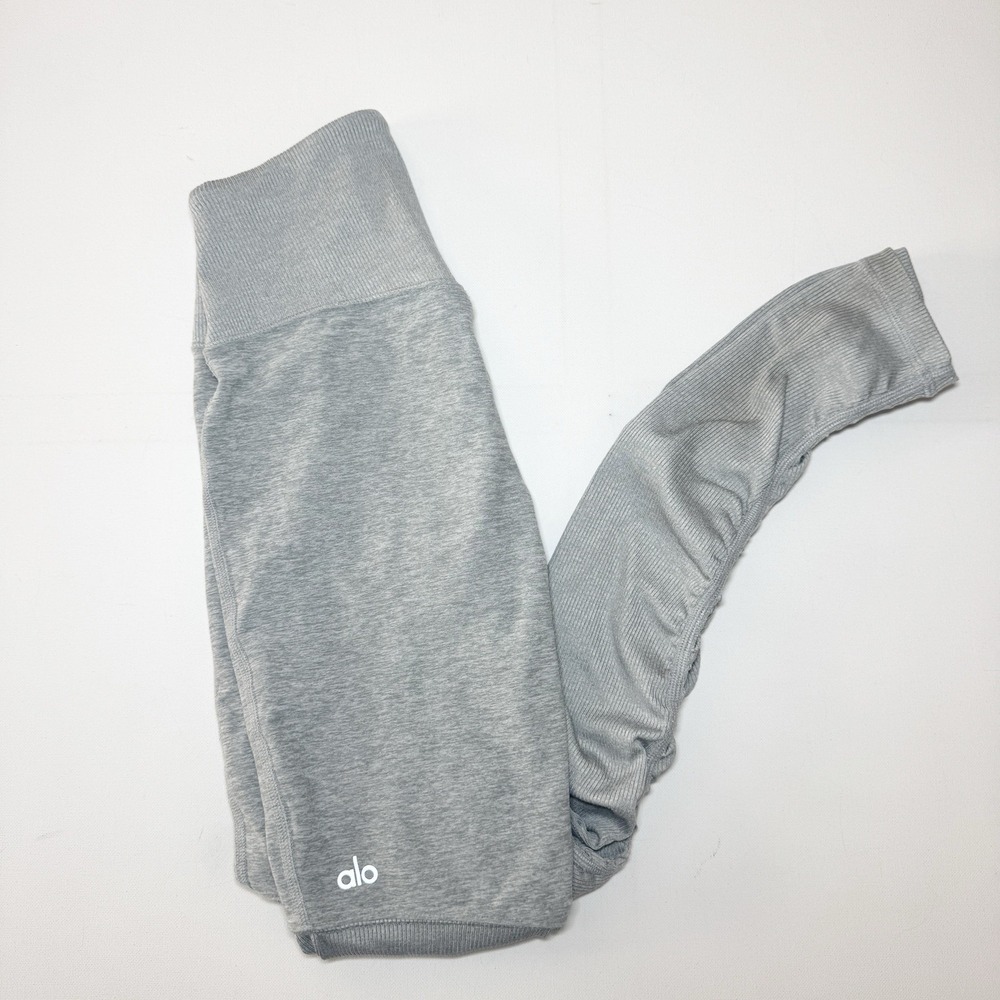 Alo Yoga Goddess Ruched Leggings XS Heather Gray Ribbed High Rise Ballet Studio - Picture 2 of 12